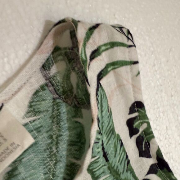 C‎ &C California Linen Dress Womens Small Green And White Leaf Pockets Swing - Picture 11 of 16